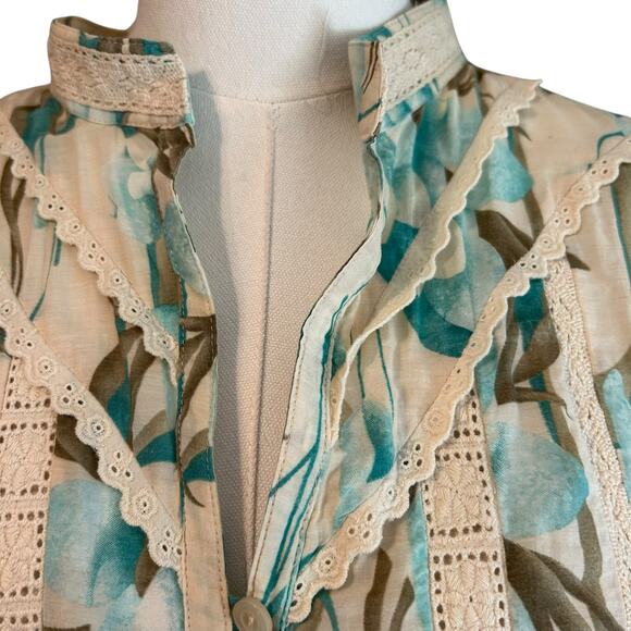 Nygard Collection Silk Blend SZ 12P Crochet Tie Back Cap Sleeve Boho Chic Floral - Picture 2 of 10